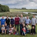 Researchers in a wet landscape.